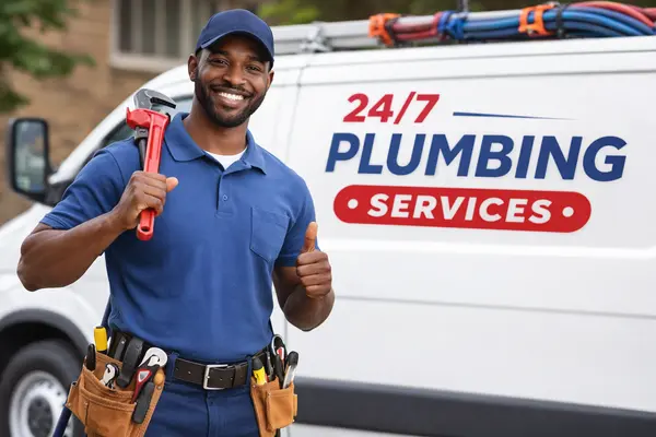 a plumber smiling at the camera with a van in the background from 24 Hr Plumbing Leander in Leander, TX - Commercial plumbing Repairs a plumber smiling at the camera with a van in the background from 24 Hr Plumbing Leander in Leander, TX - Commercial plumbing Repairs