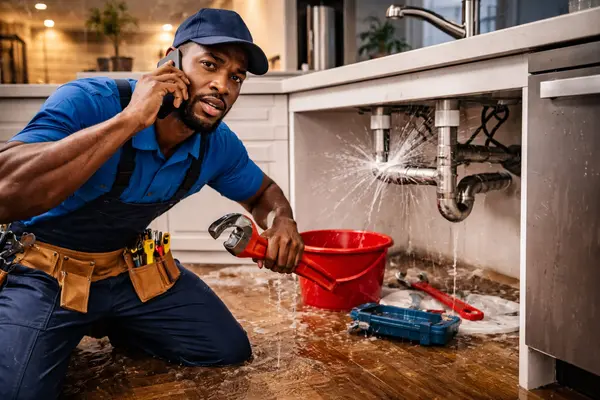 a plumber dealing with a kitchen sink water leak from 24 Hr Plumbing Leander in Leander, TX - Kitchen Sink Leaks Repair
